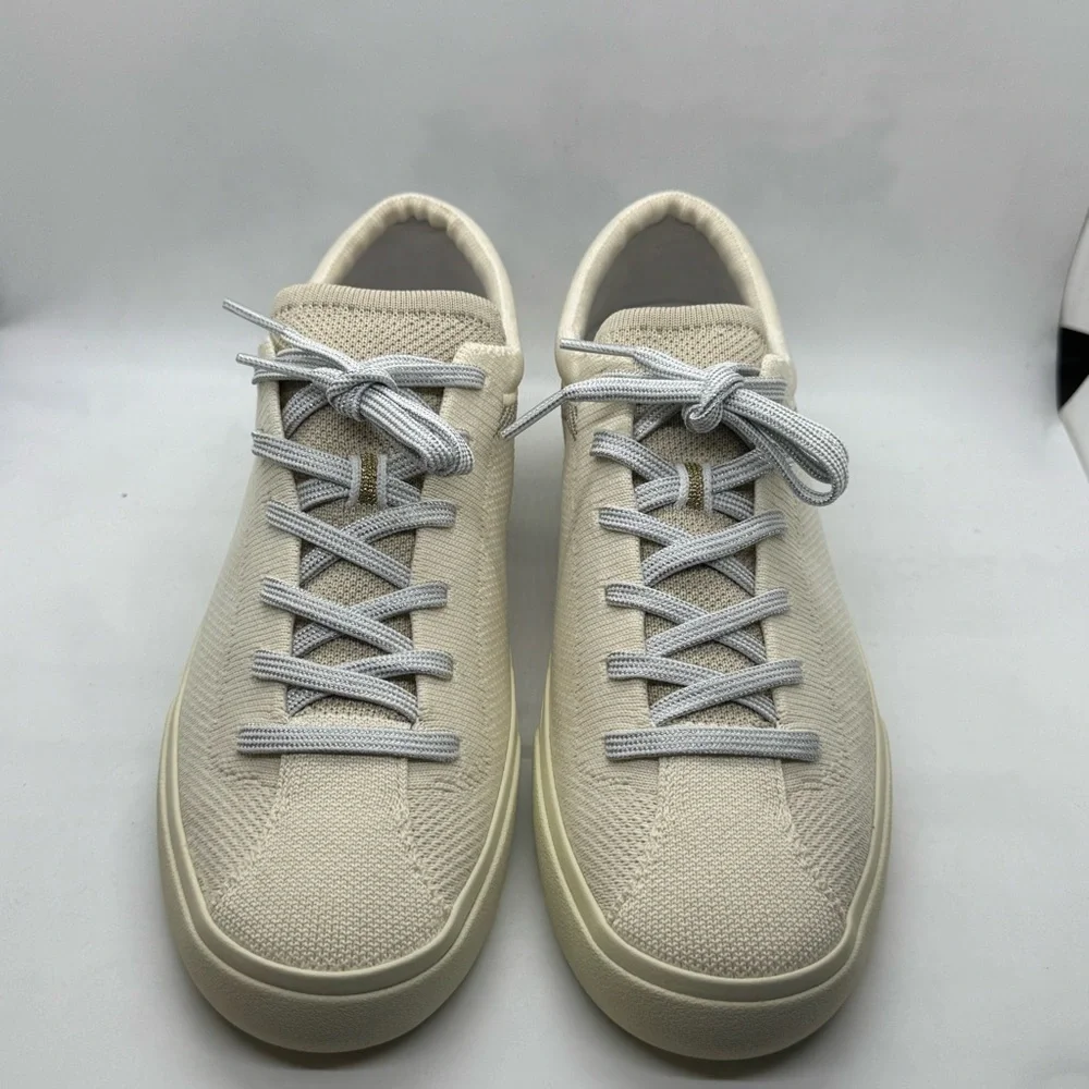 Rothy's The Lace Up Sneakers in Diamond Twill Shoes Cream Silver Size 9 NEW - Picture 4 of 11